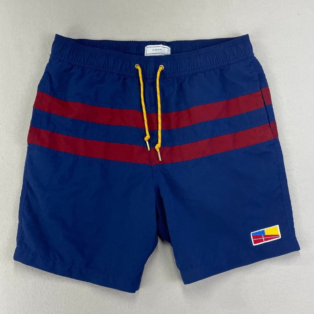 Five Four Ferry Swim Shorts Men's 33 Blue Striped Hybrid‎ Beach Swim 6"